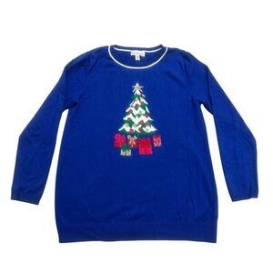 Kim Rogers Christmas Sweater Womens Small S Blue Long Sleeve Pullover Holiday
